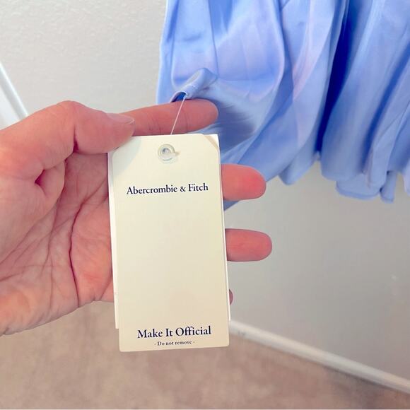 BNWT! ABERCROMBIE & FITCH Elegant Blue Deep V Satin Dress Size XLT - Picture 7 of 11